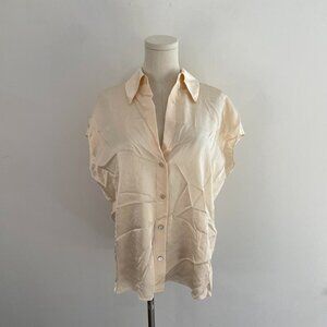 Vince 100% Silk Button Down Blouse | Beige Champagne Satin | Women’s Size Medium